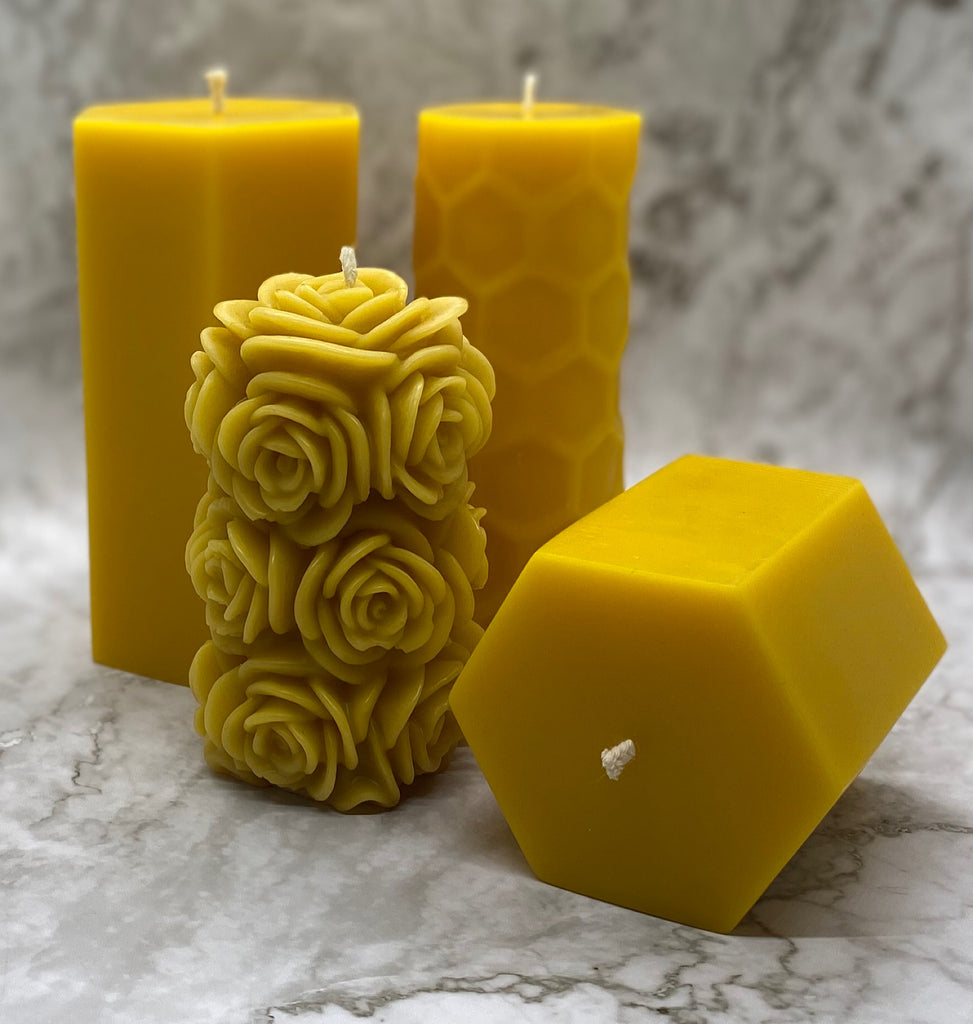 rose candle, specialty candle, pure beeswax candle, honey candle, natural beeswax candle, healthy candle, candles good for allergies, candles good for asthma, beeswax pillar, natural candle, chemical free candle, rustic decor, rustic candle